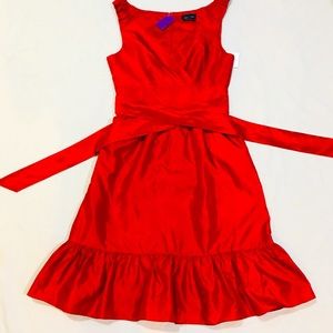 NWT Max Cleo Sz 6 Red Rose Vintage Wrap Front Belted Sleeveless Formal Dress